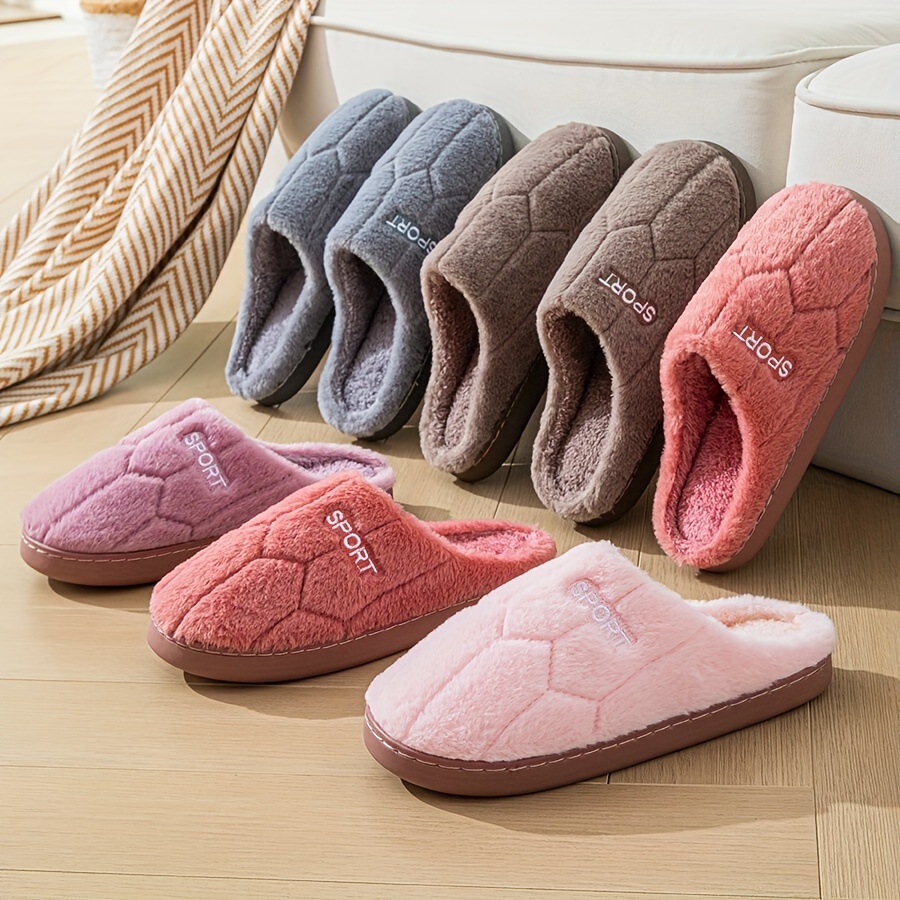 Cozy Plush Slippers - Warm, Comfortable Indoor Shoes for Men & Women, Solid Color, Non-Slip TPR Sole