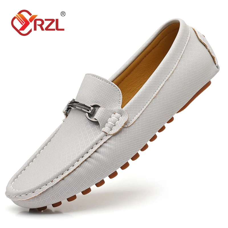 YRZL Genuine Leather Loafers, Comfortable Men's Casual Slip-on Shoes for Driving, Fashionable Handmade Footwear