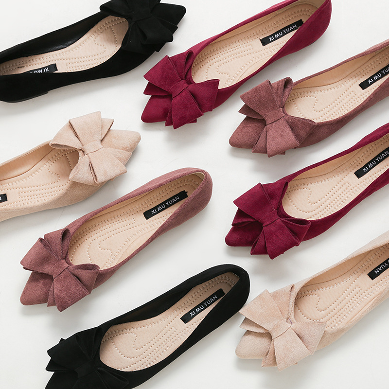 Large Size Spring Bow Flats Shoes Woman Butterfly-Knot Ballets OL Office Shoes Pointed Toe Shallow Slip On Foldable Ballerina