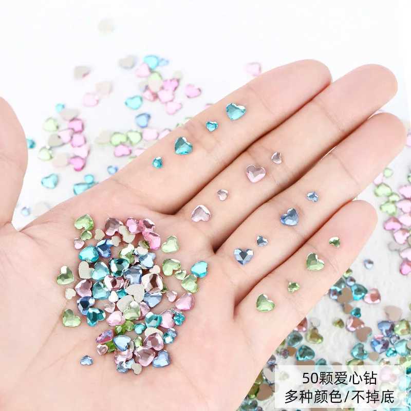 50 Sparkling Rhinestone Love Heart Nail Art Decorations Flat Bottom Multiple Colors W240829