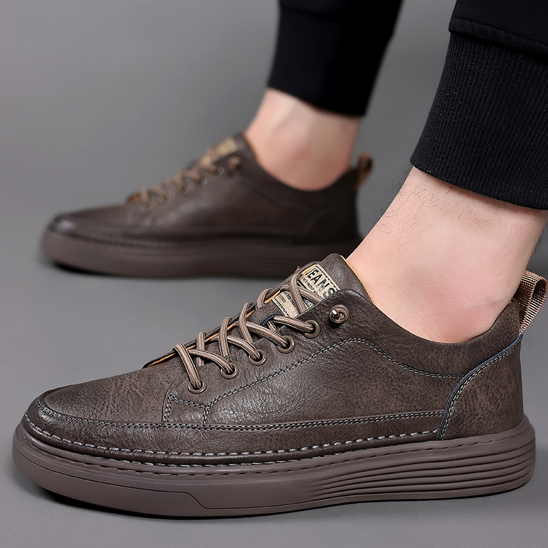 Retro Summer British Casual Italian Handmade Brand Cow Leather Black Sneakers Outdoor Walk Skateboard Shoes Men 3a5b