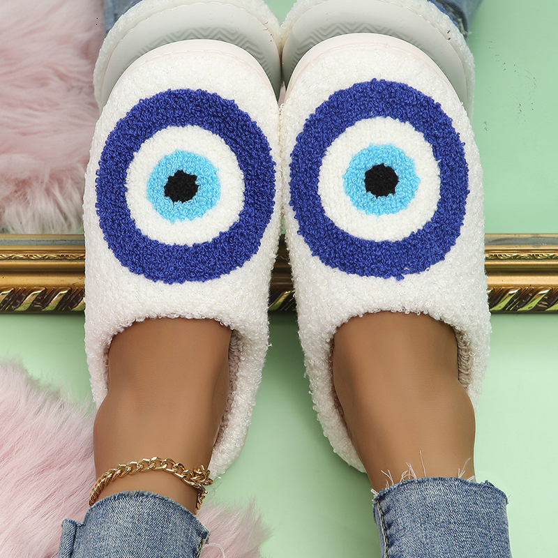 2023 New Blue Eye House Slippers Women Winter Soft Plush Warm Fluffy Slippers Woman Indoor Anti-Slip Home Cotton Shoes Couple