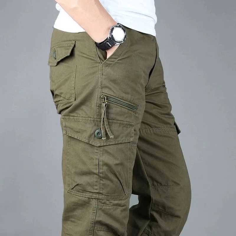 Mens spring full set cargo pants autumn casual multi pocket street pants straight slack tactical pants W240829