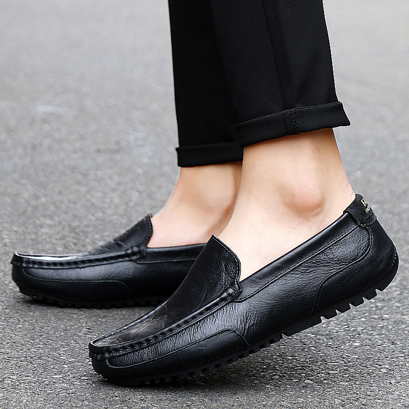 Leather Men's casual shoes brand British Style Men's casual shoes mocasin shoes breathable anti slip black casual boat shoes