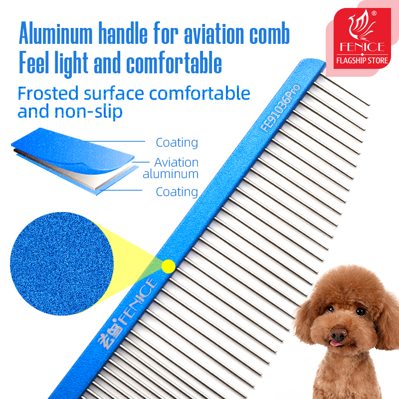 Fenice Moon Style Comb Pet Grooming Single Comb Aluminum Metal Comb for Dogs Stainless Steel Pet Dog Cat Pin Comb Hair Brush