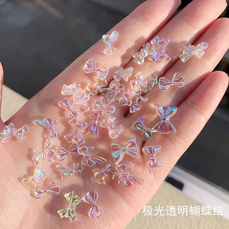 7-grid mixed style butterfly bear nail rhinestone 3D aurora sparkling crystal nail decoration DIY Christmas box handicraft supplies W240829