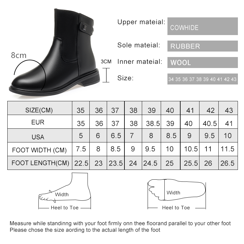 Winter AIYUQI Shoes Large Size 41 42 43 Non-slip Short New Boots Genuine Leather Warm Natural Wool Women Snow Boot ee6b