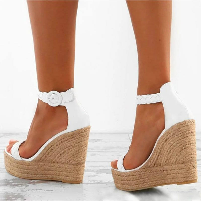 Woman Summer Sexy Wedge Sandals Platform Ladies High Heels Shoes Women Fashion Straw Buckle Open Toe Casual Female Footwear2023