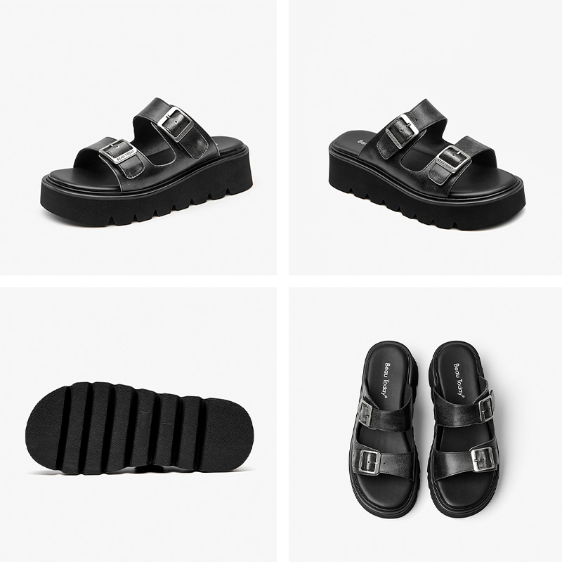 Platform BEAUTODAY Sandals Women Polished Cow Leather Solid Color Thick Sole Metal Strap Summer Ladies Shoes Handmade 38526 9351