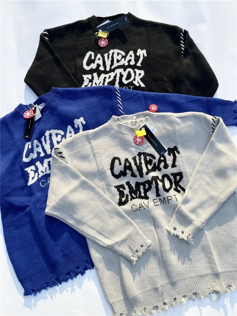 Winter eyelets damage sportswear letters loose sportswear for couples CAV EMPT mens knitted zippered sportswear 240829