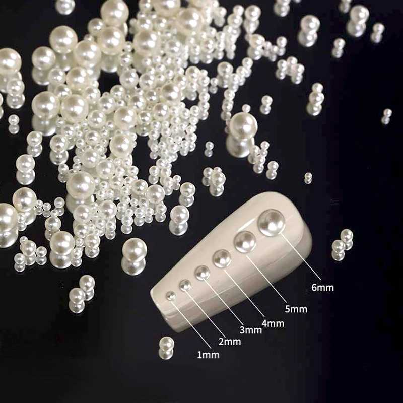 1 bag of shimmering crystal nail art Rhinestone white pearl semi-circular mixed size beige flat back pearl DIY handmade accessory W240829