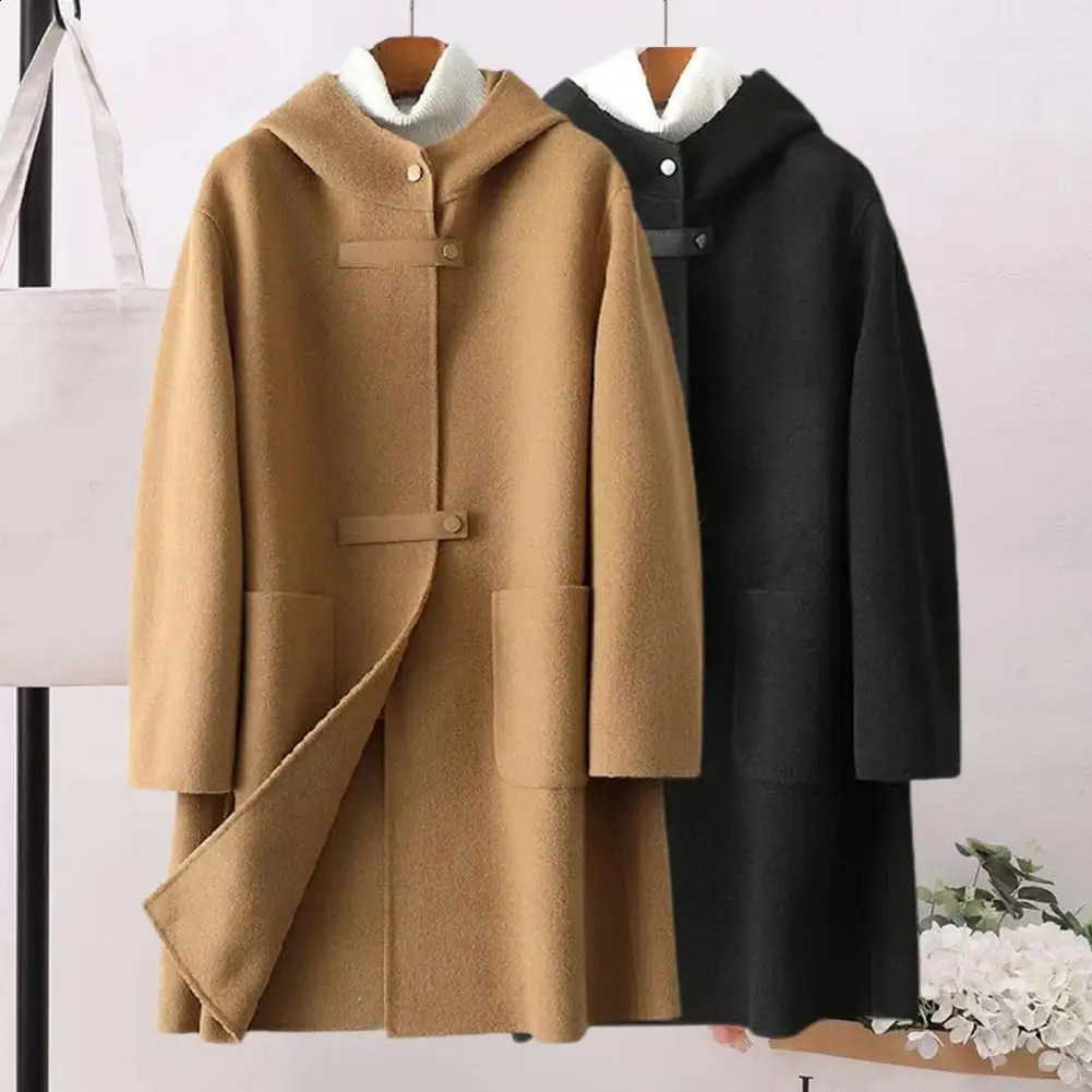 Double Side Cashmere Wool Stylish Large Size Soft Winter Coat Loose Overcoat Long Sleeves for Shopping 240830