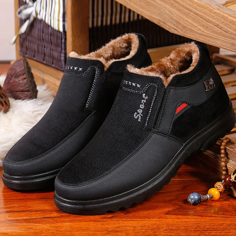 Waterproof Winter Snow Warm Fur Casual Men Antislip Boots Plush Cotton Shoes 2024 4382