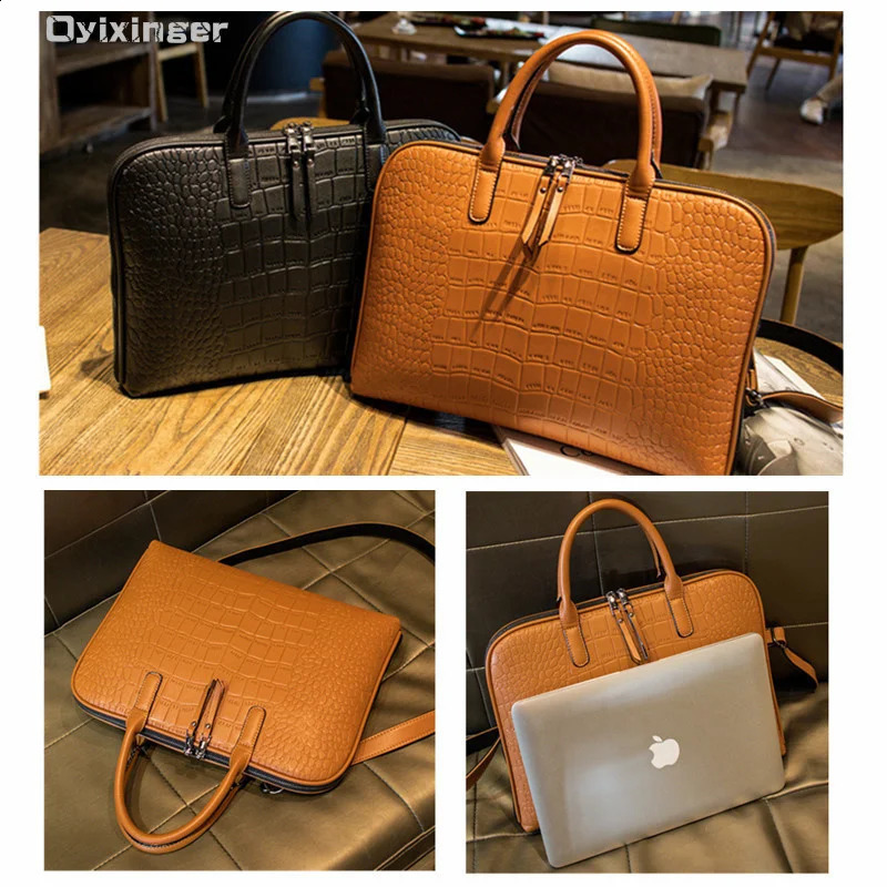 Business womens briefcase leather handbag womens casual handbag 14.1 15.6-inch laptop bag shoulder office bag womens briefcase 240930