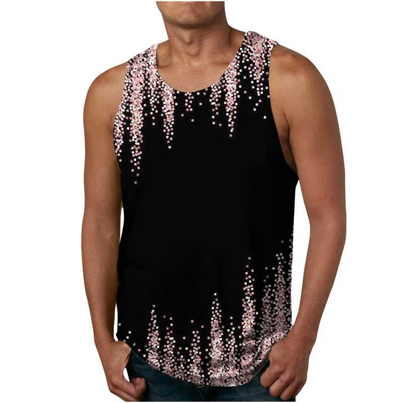 2023 New Rainbow Paint Splash 3D Printing Graffiti Mens Tank Top Mens Hip Hop Casual O-neck Vest Street Clothing Oversized TopW240718