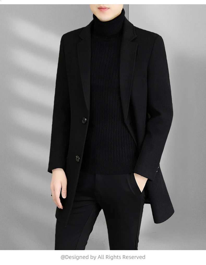 Winter Mens Wool Coat Classic Casual Coat Mens High Quality Thick Windbreaker Mens Full Size M-XXXL 240829