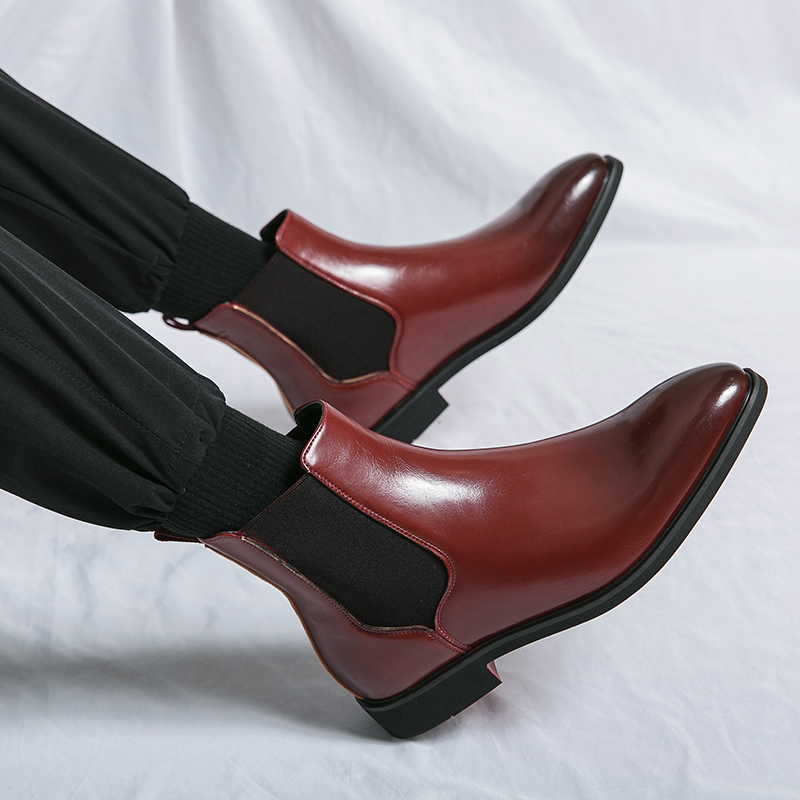 Style British Red Mens Mid Calf Dress Business Designer Formal Ankle Boots Winter Spring Genuine Leather Shoes for Men 87b6