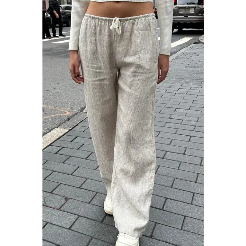 Lounge Pants y2k Clothing Women Striped Drawstring Low Waist Straight Leg Trousers 2000s Aesthetic Clothes Streetwear 240829