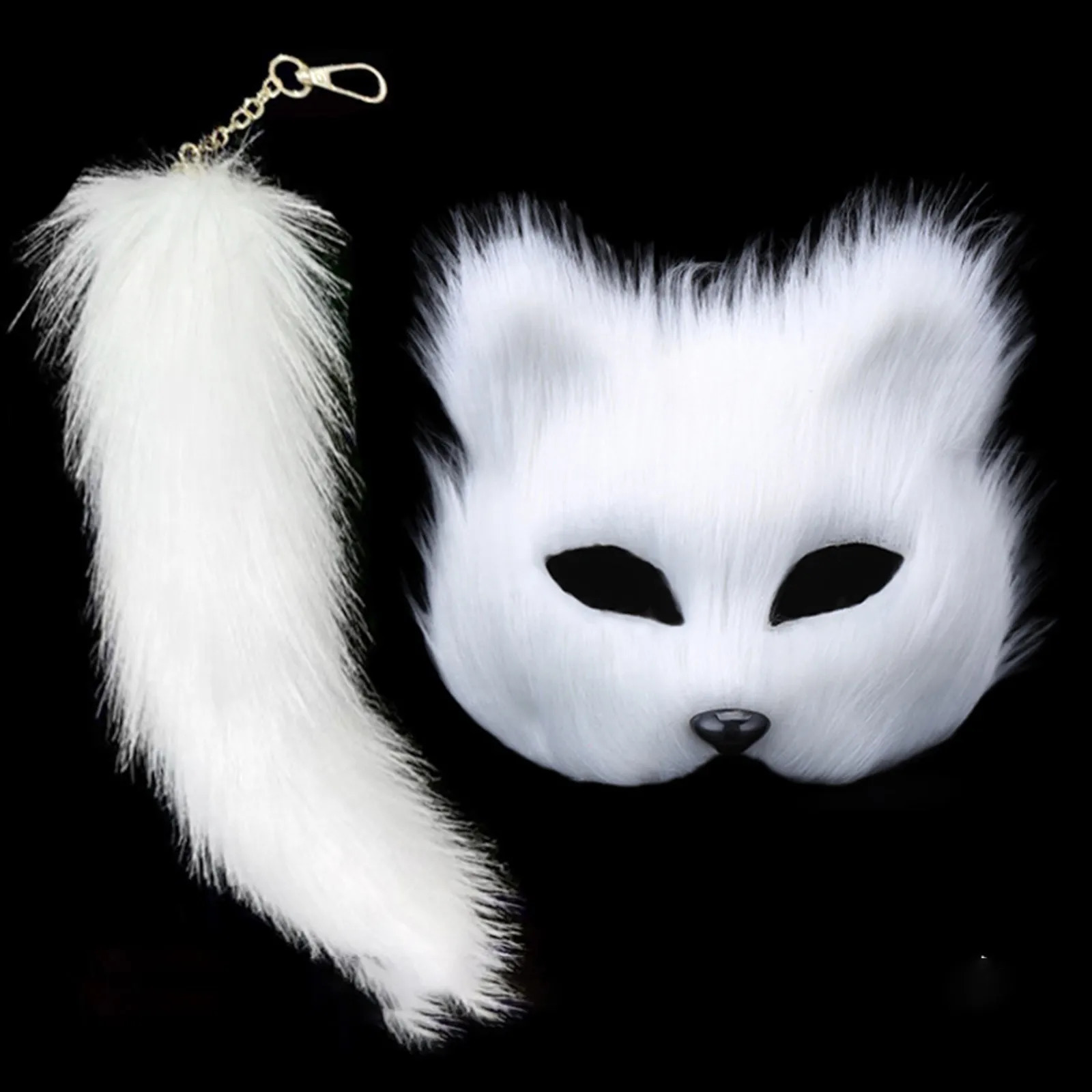 Therian Mask and Tail Set Halloween Cosplays Costume Accessorie Cats Half Face Faux Furs es 240829