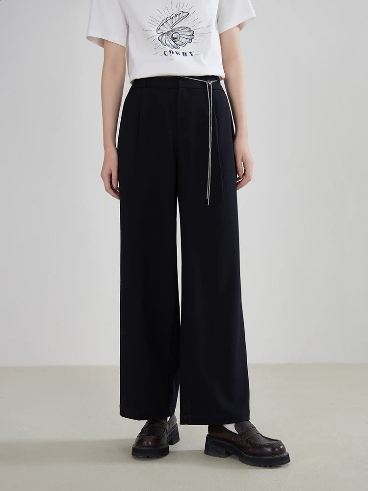 DUSHU Communicating Drape ultrathin straight pants for women in spring with a high waistband n and casual temperature Trouser 24DS81116 240827