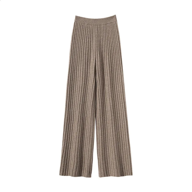 Womens fashionable autumn and winter cashmere wide leg pants 7needle double rope thick knitted straight 240827
