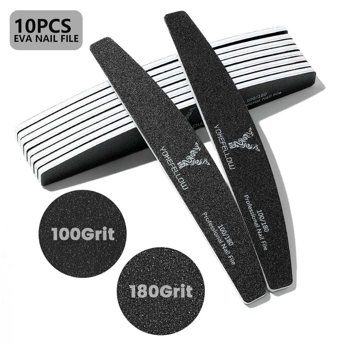 Half moon nail file 100/180EVA sandpaper nail file 10Pcs sanding polishing nail tool file W240829