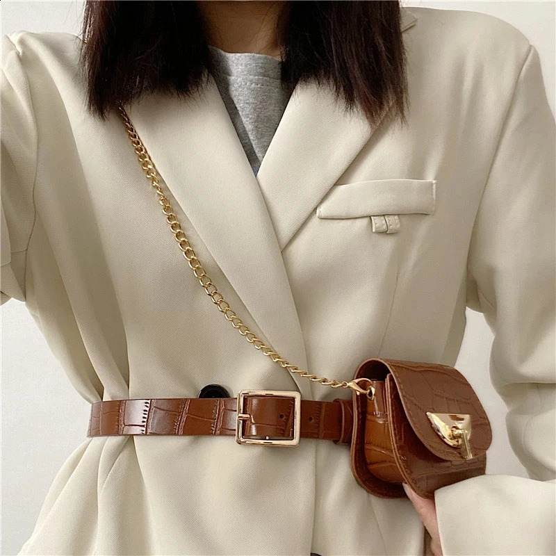 Fashion Saddle Waist Bags Female Chain Fanny Pack For Womens Pu Small Woman Purses 240830Z