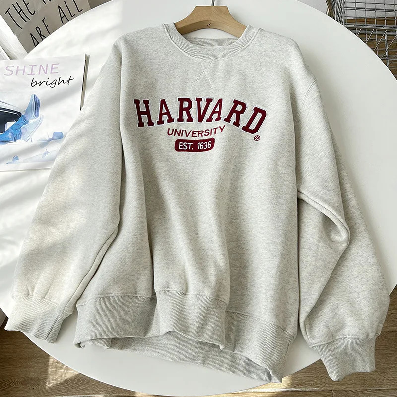 Heavy duty industrial letter embroidery plush casual sweater for women in spring and summer thick loose college style 240827
