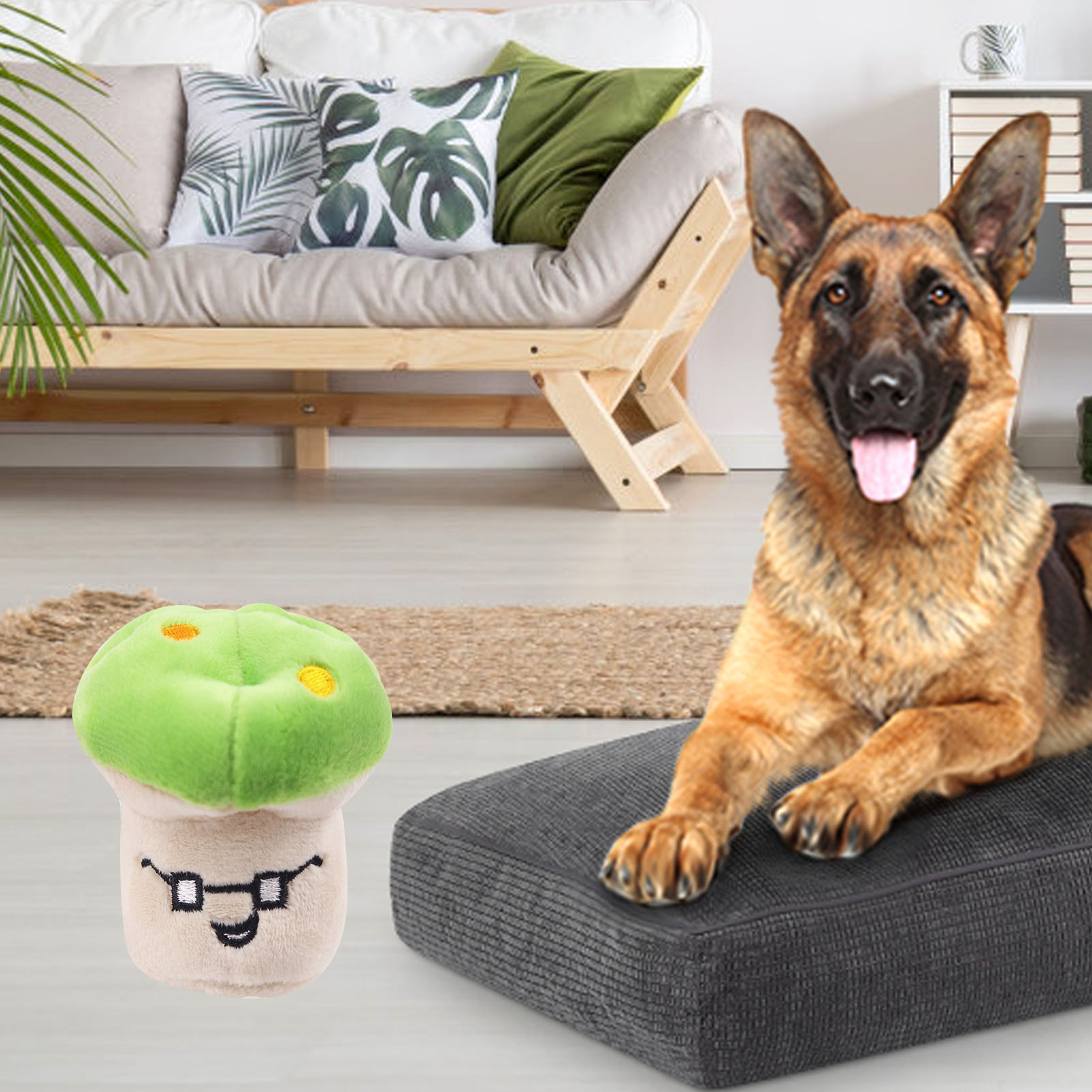 Plush Dog Toy Cartoon Mushroom Shaped Bite Resistant Teeth Grinding Reduce Boredom Interactive Puppy Chew Toy