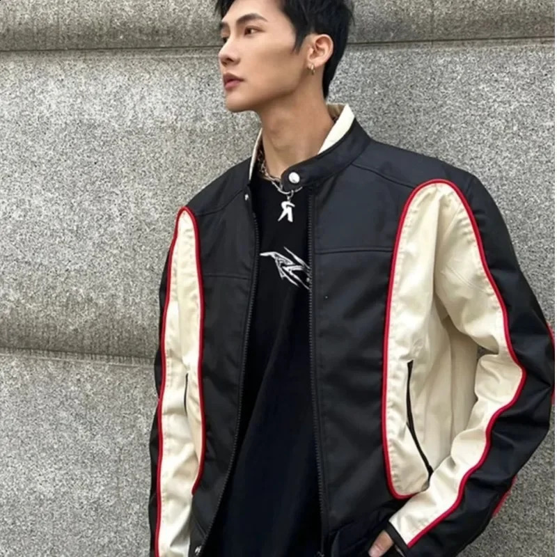 American Style High Street Color Block Jacket Trendy Loose Fit Casual Clothing For Men Women Spring Autumn 240829