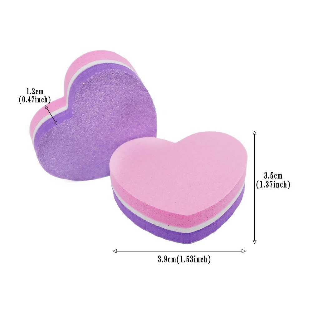 50 pieces of double-sided heart-shaped nail file buffer block pink purple 180 240 grit sponge nail products used for professional processing of produc