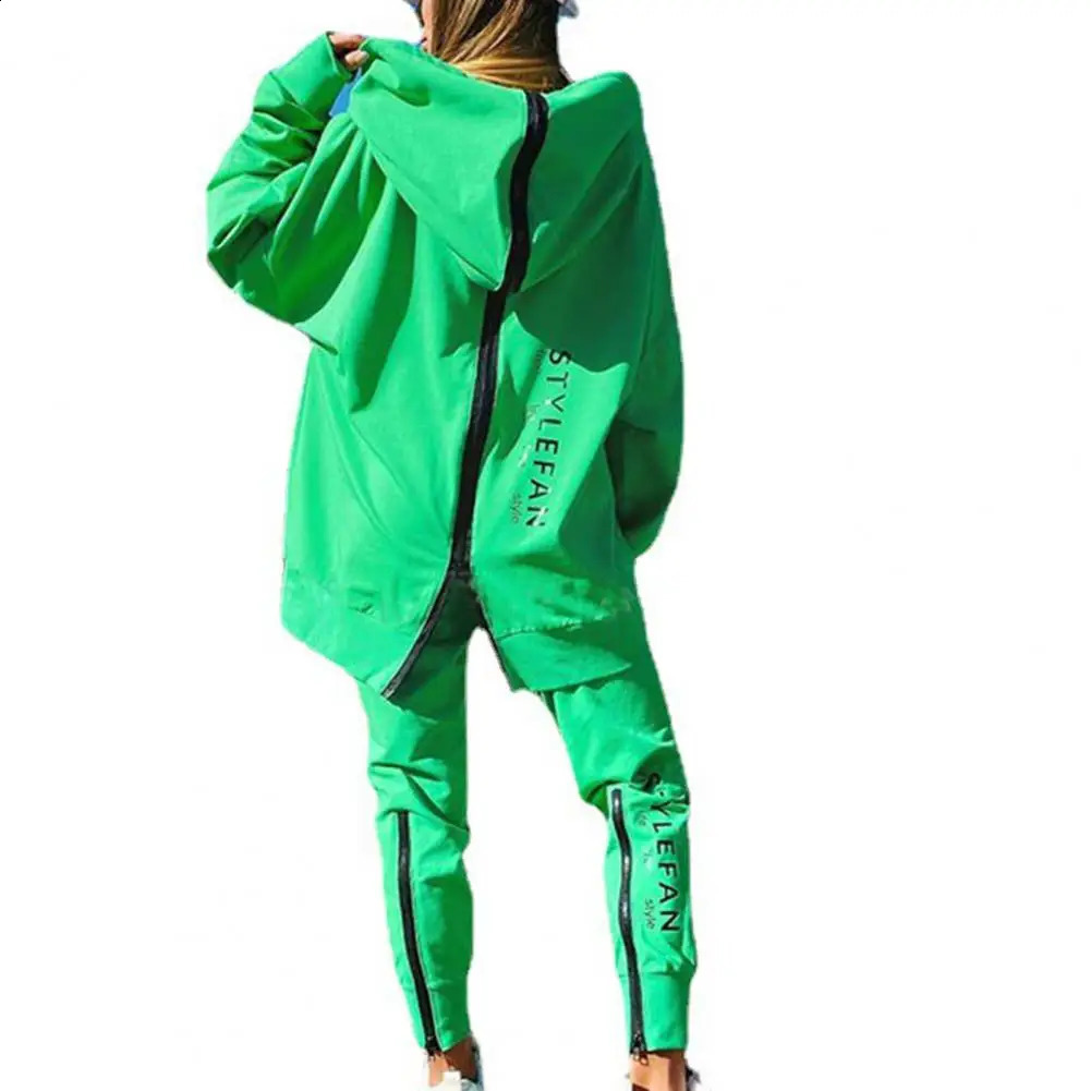 Two Wear Ways Women Outfits Two Piece Set Jogger Letter Printing Zipper Hooded Sweatshirt Pants Set Hoodies Tracksuit Fitness 240829