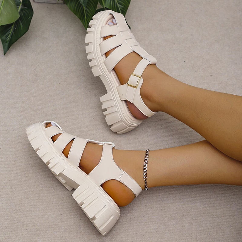 Lucyever Rome Closed Toe Platform Sandals for Women Buckle Strap Thick Bottom Sandals Woman Summer Pu Leather Student Shoes