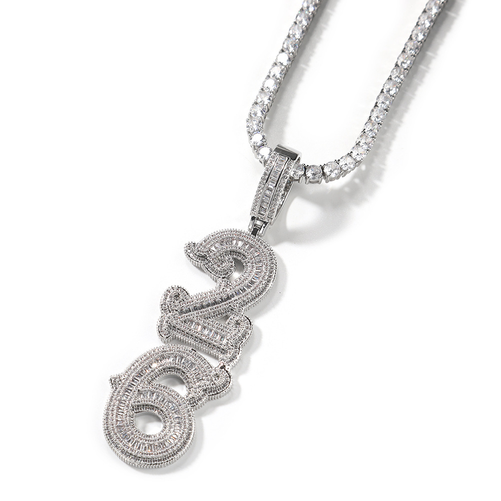Hip Hop Custom Vertical Name Letters A-Z Numbers 0-9 Pendant Necklace 5A Zircons Real Gold Plated Jewelry