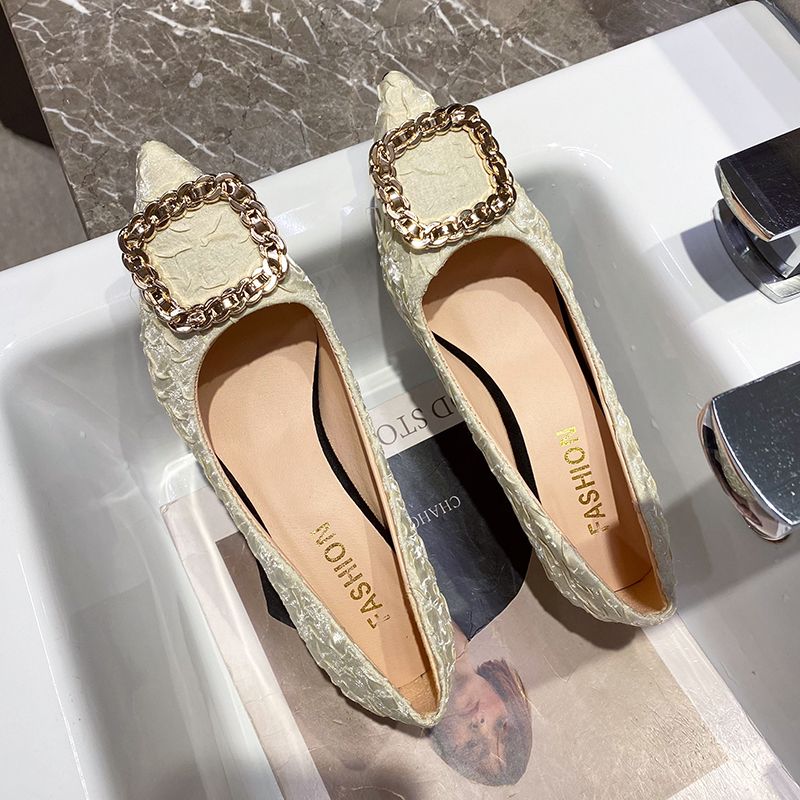 for 2024 New Pointed Toe Women's Sandals Simple and Elegant New Metal Button Dress Shoes High Quality Sier Heels Women