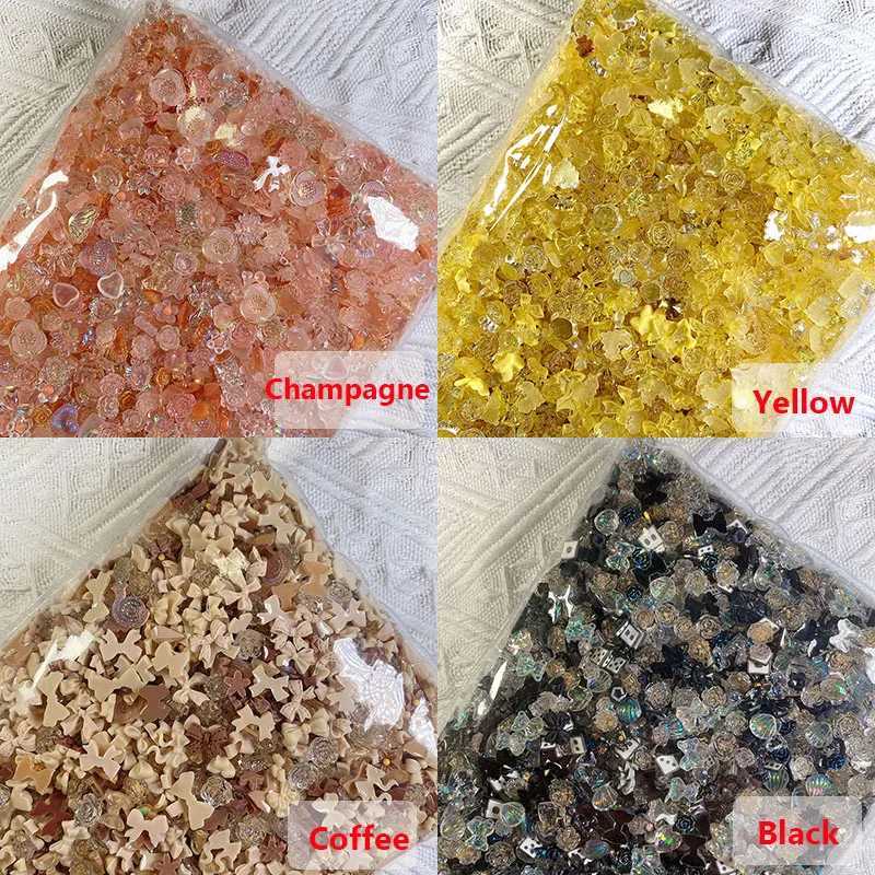 100 pieces/bag mixed shape resin nail charm jewelry 3D bow flower heart-shaped pearl nail decoration accessories handmade items W240829