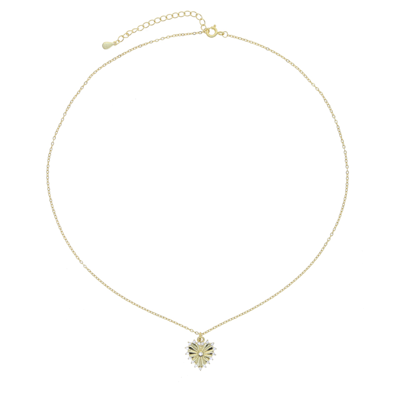 Sterg Sier Gold Color Geometric Heart Shaped Pendant Micro Pave Bg CZ Necklace Simple Classic Women Lover Jewelry