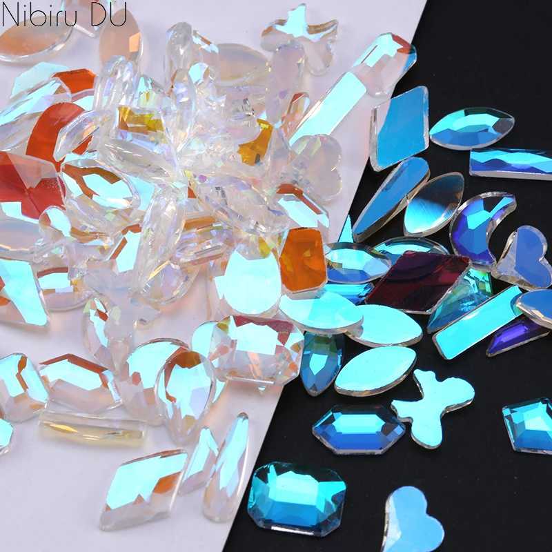 50/100 pieces of fluorescent aurora rhinestone nail art decoration mixed shape crystal drip nail accessories shiny nail decoration W240829