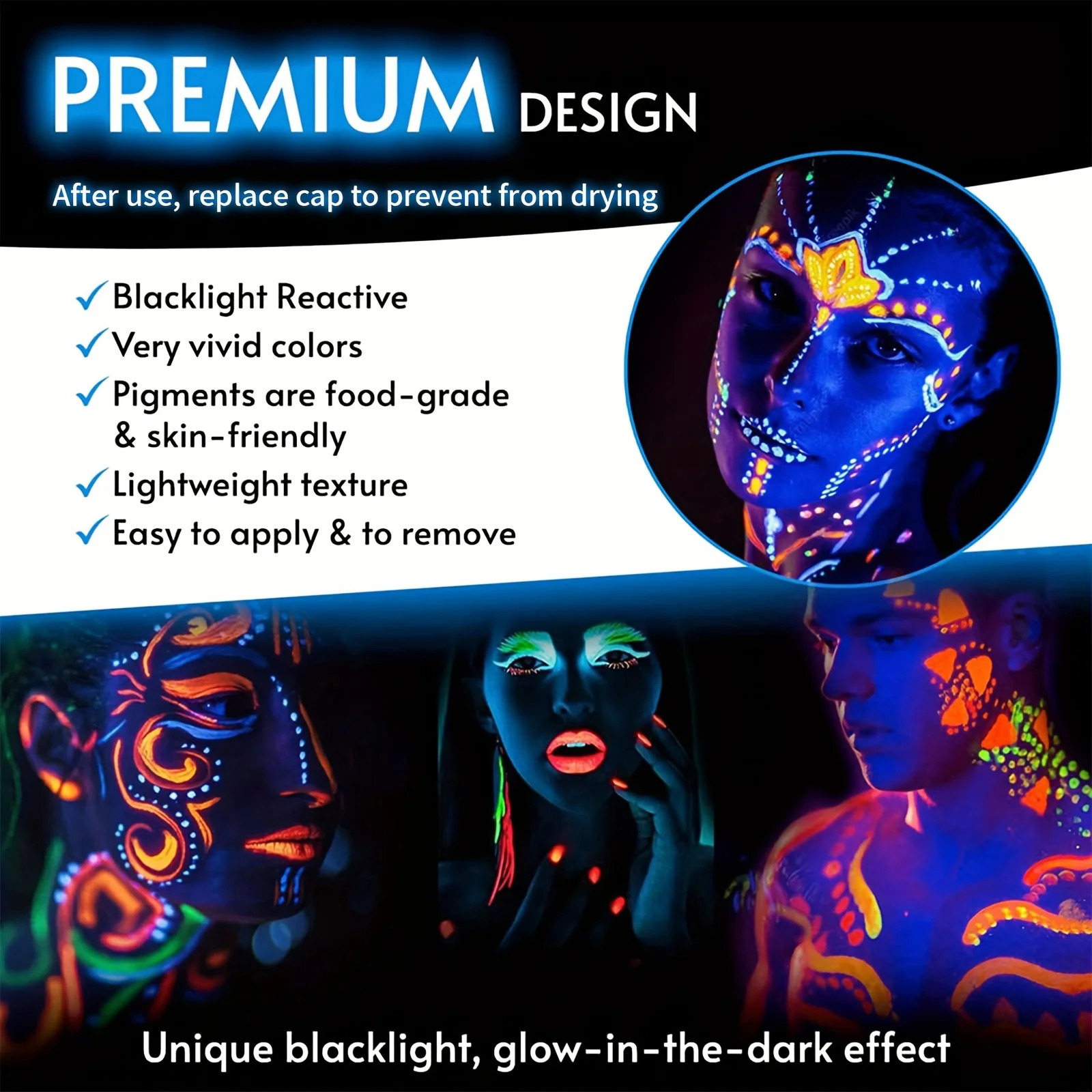 6-piece/set UV reactive glow in the dark crayon set neon glow makeup wand used for carnival and Halloween makeup 240829
