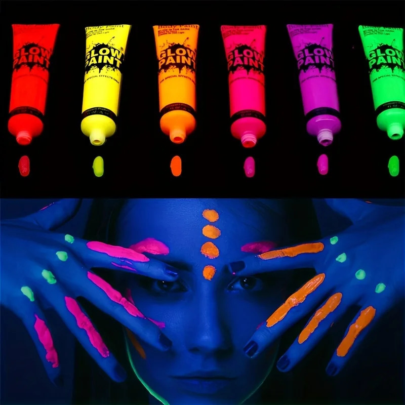 6 pieces of 25ml fluorescent paint luminous body painting painting party Halloween event makeup club makeup Christmas Gl 240829