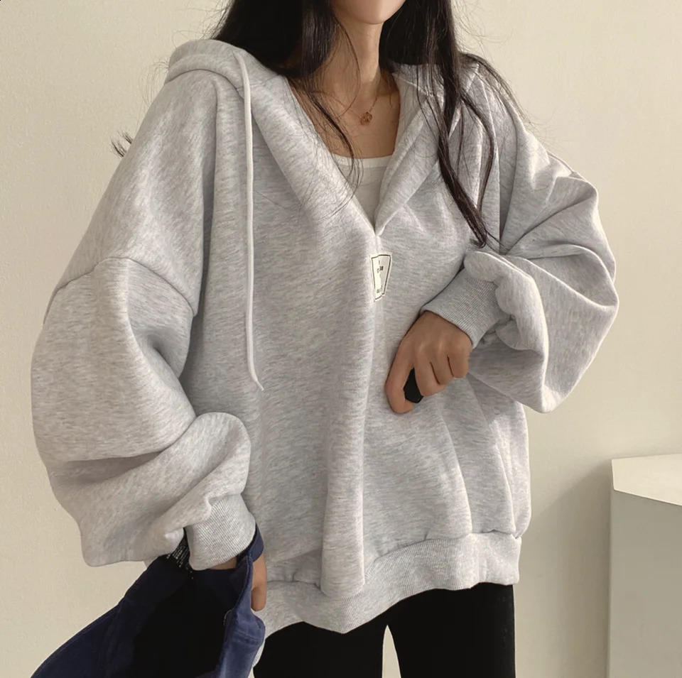 BF style loose womens hooded jacket with bat sleeves zipper top autumn full matching fashionable sportswear 240827