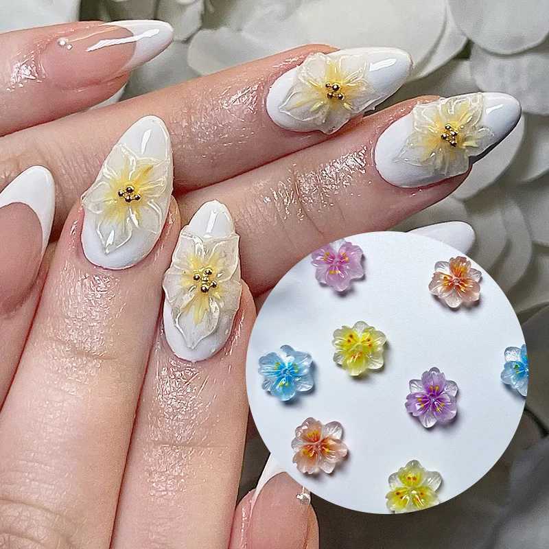 30 pieces of ice transparent flower resin 3D nail art charm night light bow nail decoration DIY jewelry accessories W240829