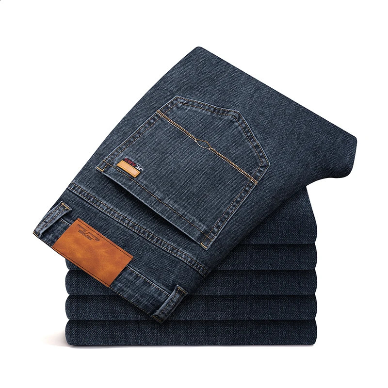 Big 40 42 44 Mens Loose Straight Jeans Spring Business Casual Stretch Trouser Smoke Grey Jeans 240829