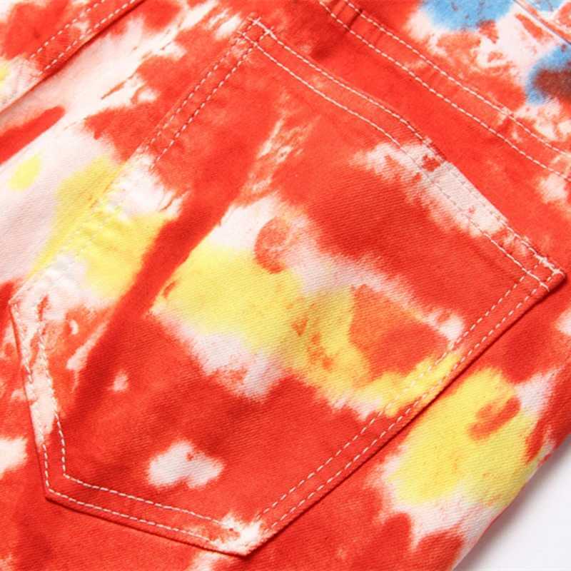 Men's Jeans Original European Style Personality Fashion Tie-Dye Printed Jeans Mid-Waist Stretch Slim-Fit Floral Pants Strt Trend Style Y240830QU0