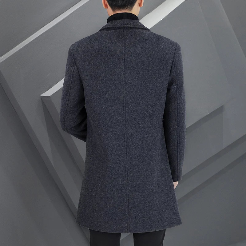 Solid color autumn and winter medium long wool coat casual mens long wool jacket business jacket top coat jacket windproof jacket 240829