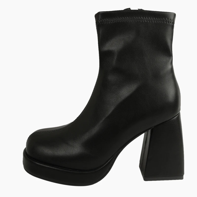 Platform Thick Heel Women Short Boots Fashion Side Zippers Ankle Booties Night Club Autumn Winter Female Shoes