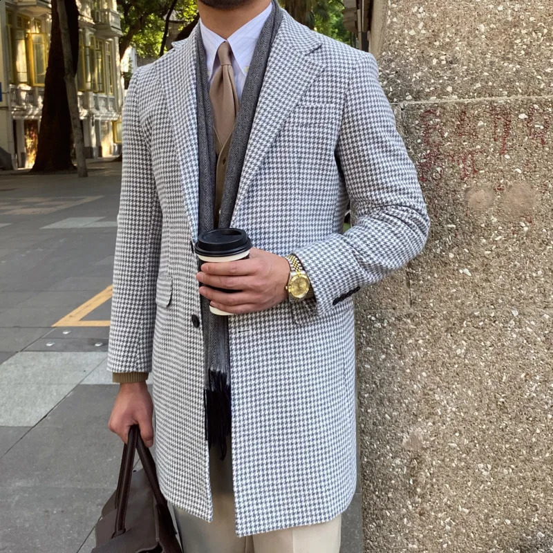 British retro hunting dog jacket mens long warm jacket autumn and winter mens wool jacket high-quality Abrigo Largo Hombre Mantel Wolle 240829