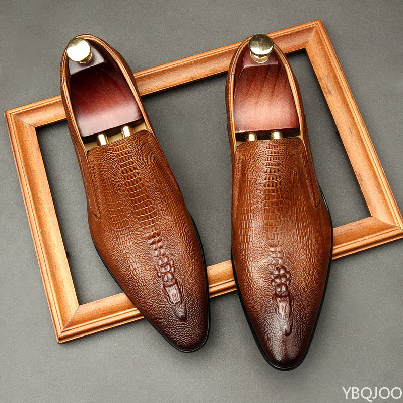 Handmade Mens Wedding Oxford Shoes Black Khaki Genuine Leather Brogue Men's Dress Shoes Slip On Business Formal Shoes For Men
