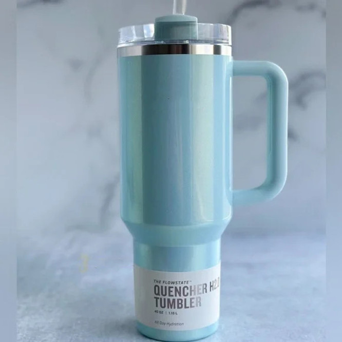 40oz Blue Shimmer Stainless Steel Tumblers Cups With Lids And Straw Cobrand Winter Pink Flamingo Heat Preservation Travel Car Mugs Large Capacity Water Bottles
