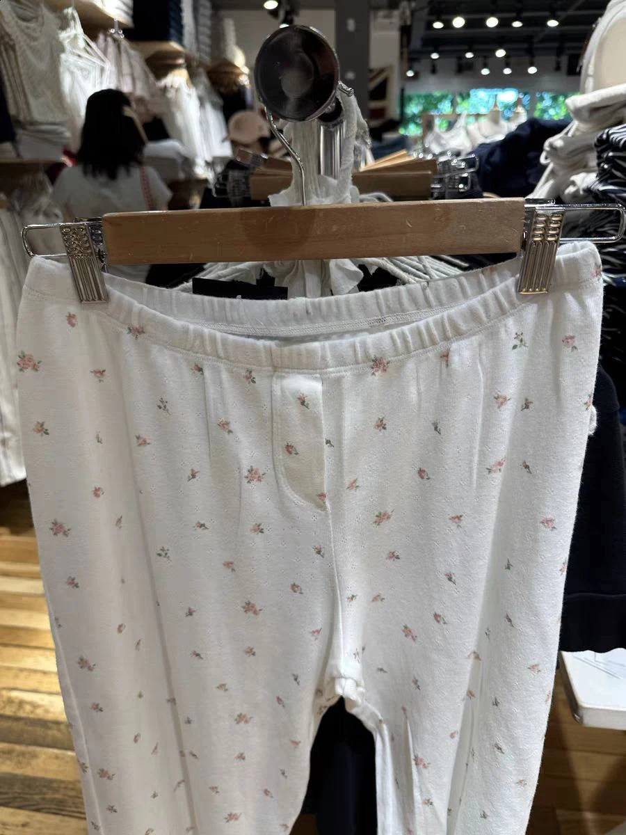 Pink Flower Eye Straight Pants Womens Autumn Cotton High Waist White Loose Sports Sweet Casual Home Sleepwear Trousers Y2k 240827